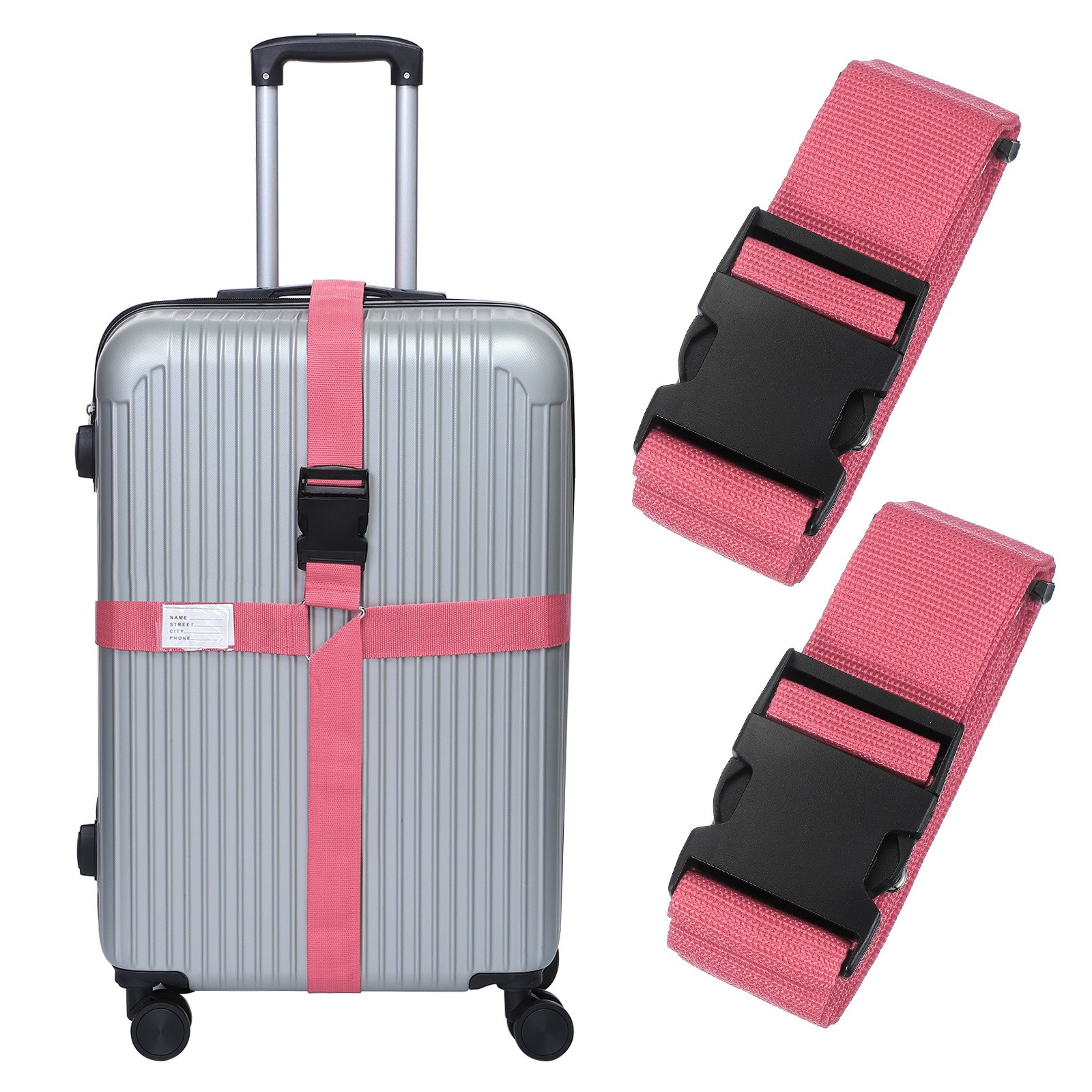 2pcs Cross Luggage Straps with Quick-Release Buckle Suitcase Belt, Pink