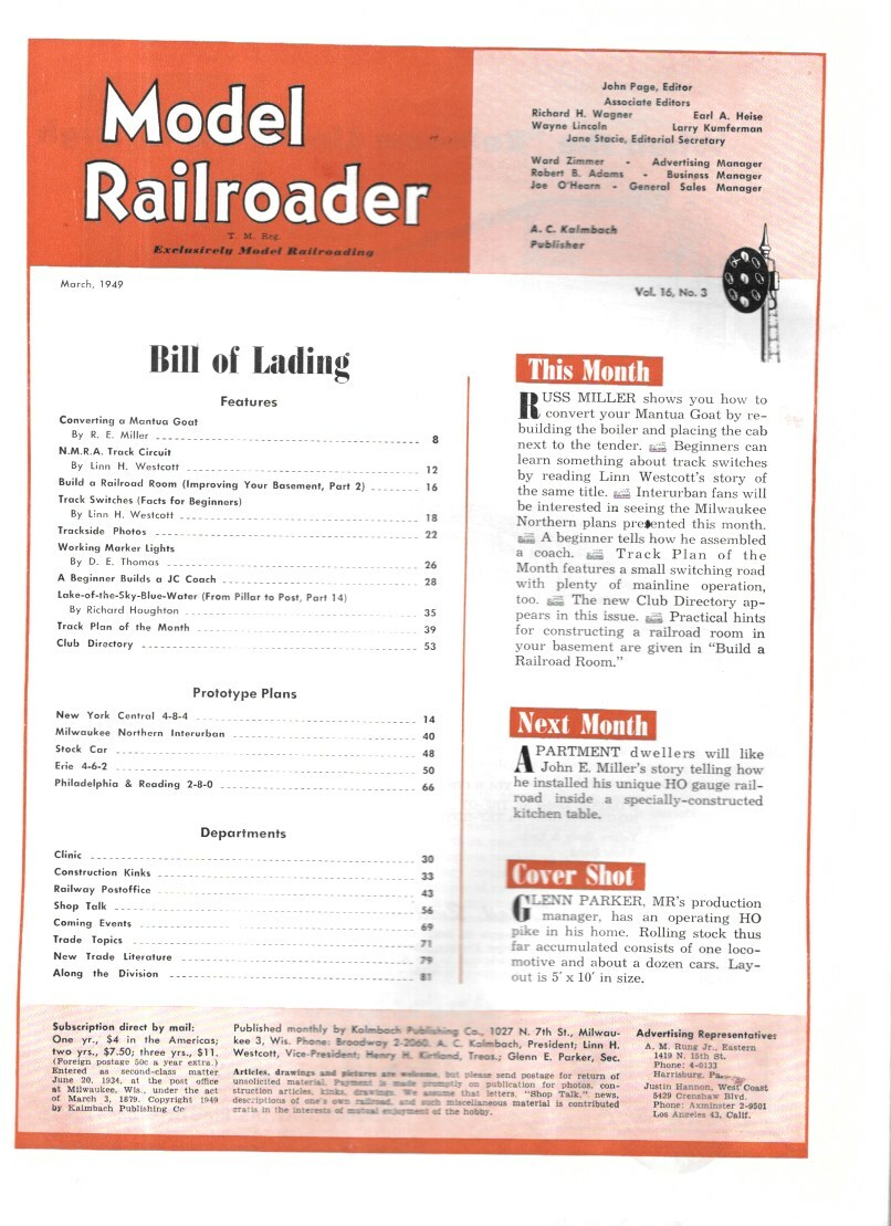 Model Railroader March 1949 Switch Wiring Lighted Markers Basement Layout Water