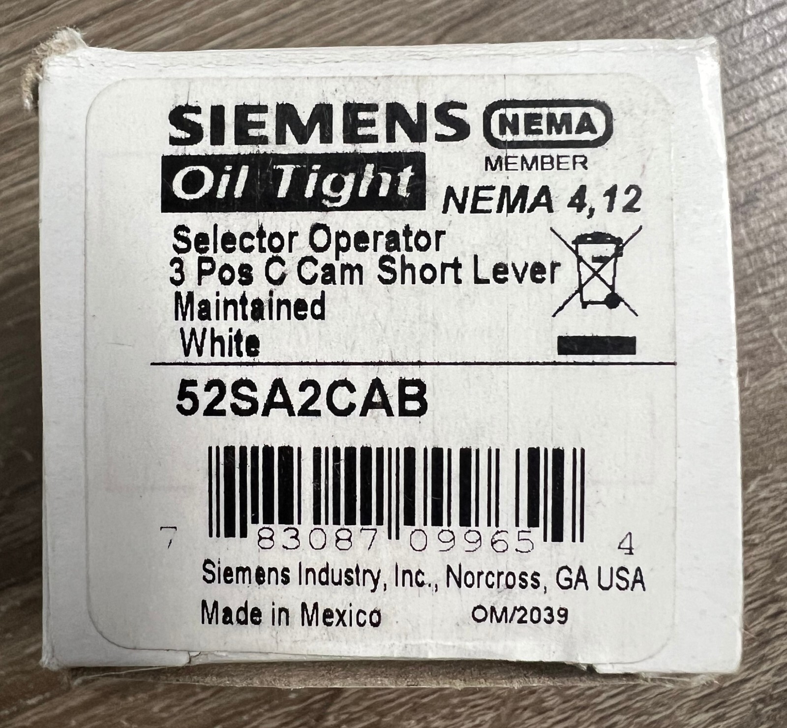 Siemens 52SA2CAB Selector Knob, 3-Pos