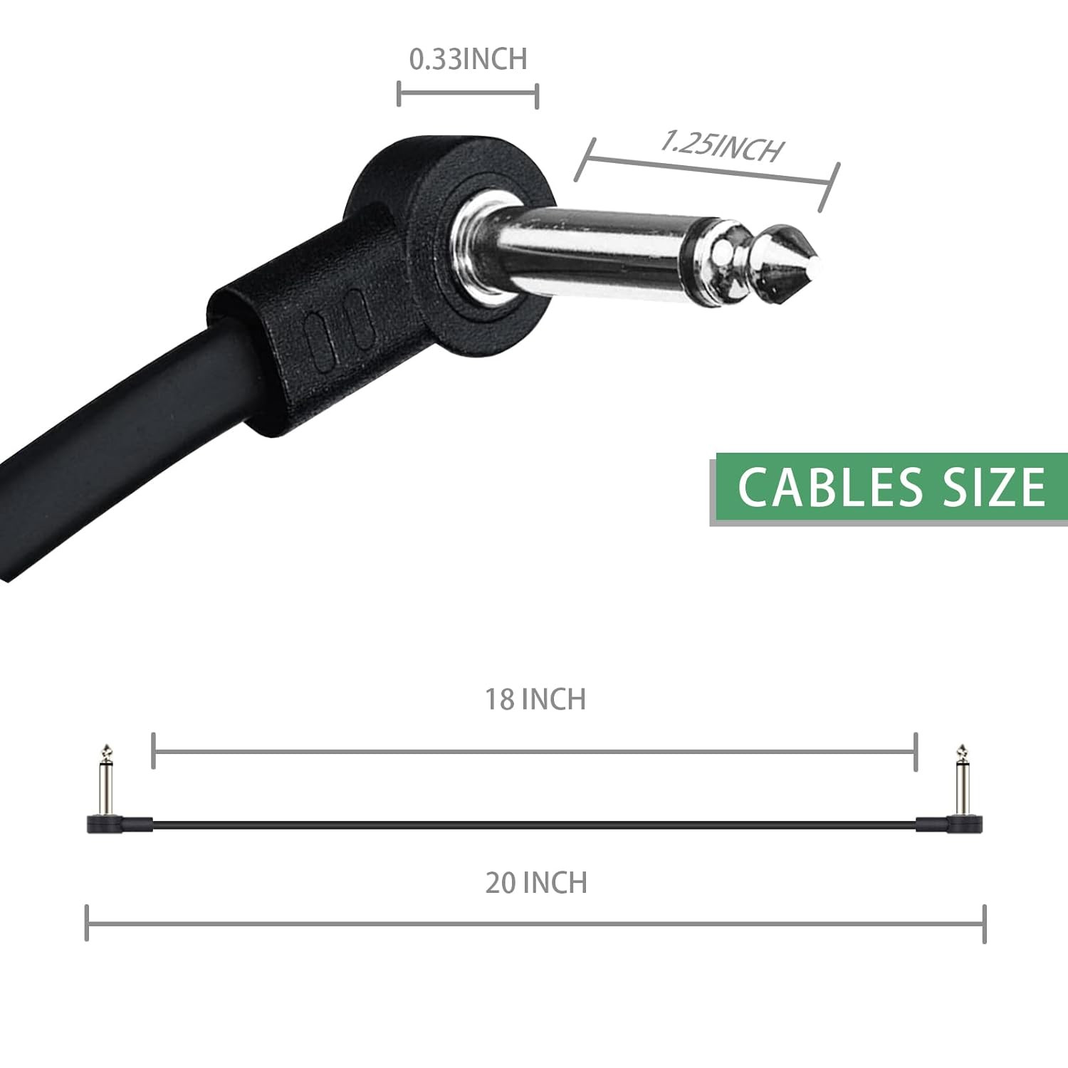 18 Inch Guitar Patch Cables, 1/4" TS Right Angle Effect Pedal Flat Cables