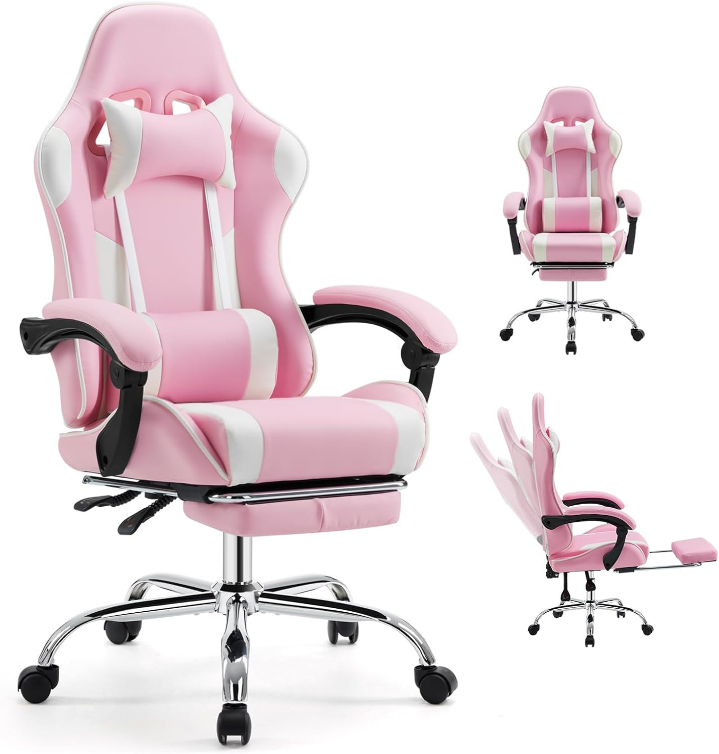 Ergonomic Gaming Office Desk Chair with Footrest and Headrest for Adults, PU Lea