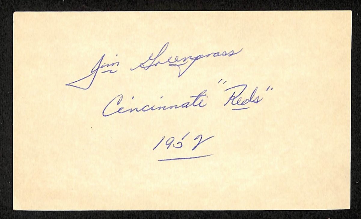 Jim Greengrass Signed/Inscribed 3x5 Index Card Cincinnati Reds JSA 201732