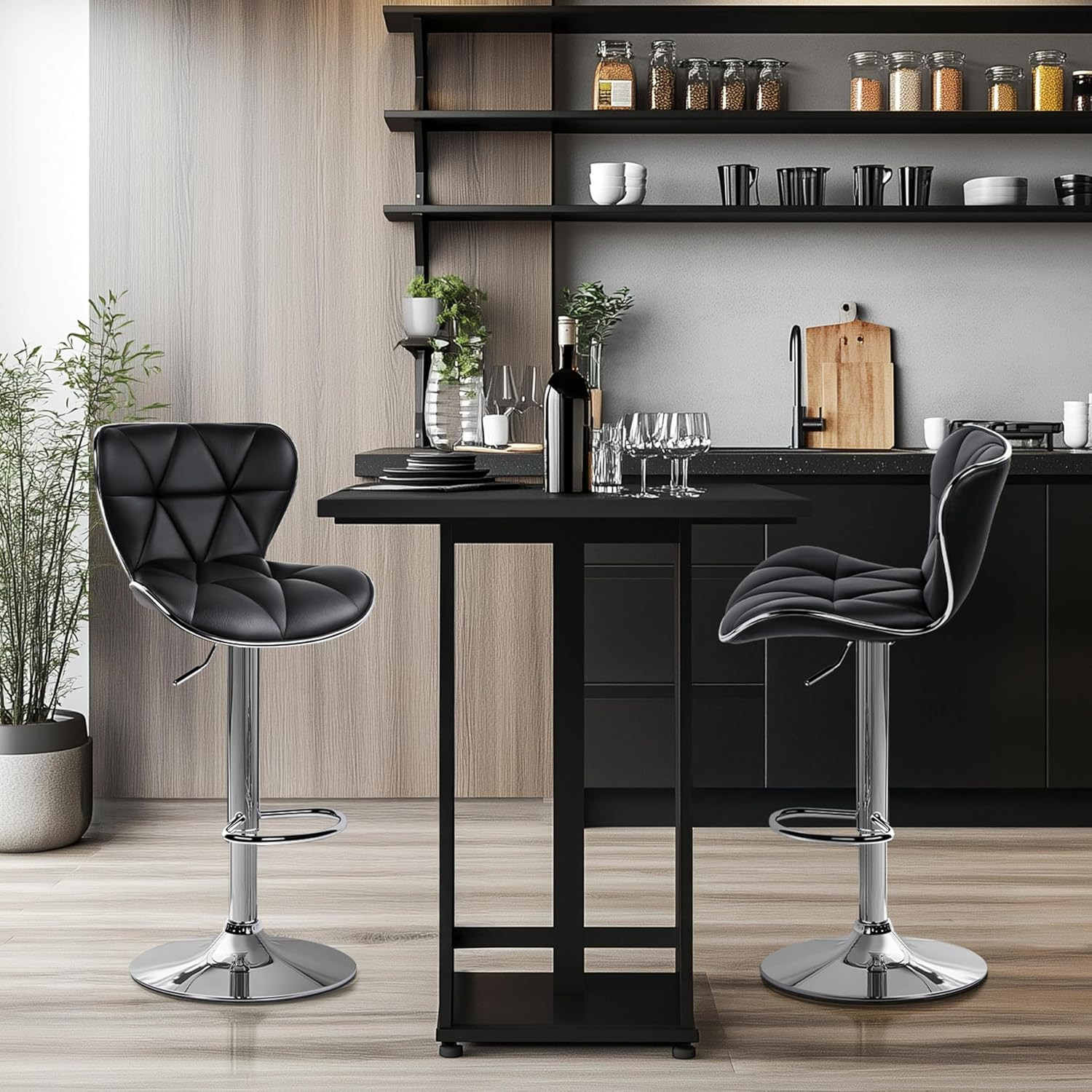 Bar Stools Set of 4 Island Chairs Shell Back PU Leather Adjustable Barstools