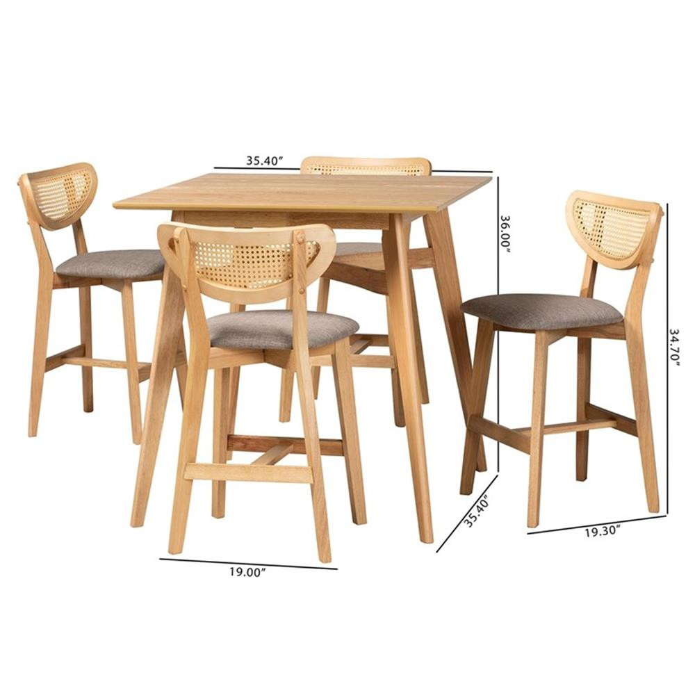 Pemberly Row 5-Piece Fabric & Wood Pub Set in Gray/Natural Oak