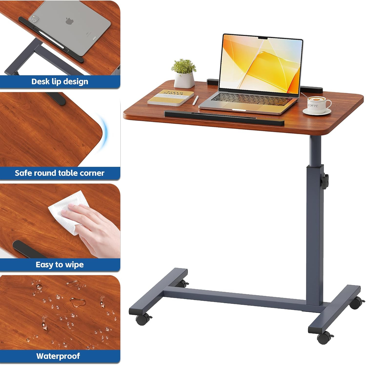 Adjustable Mobile Laptop Table with Wheels - Portable Desk for Couch & Bedside