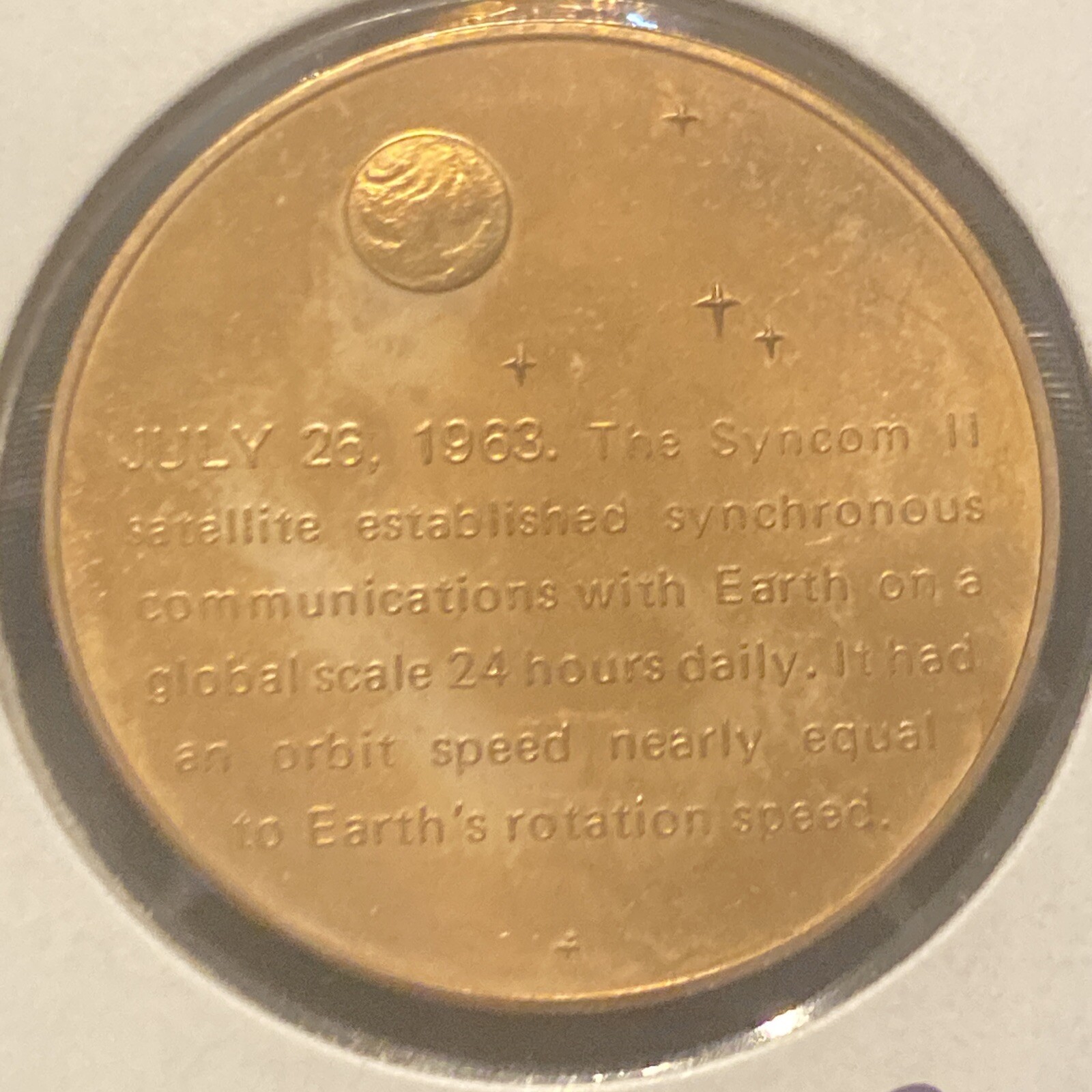 Vintage Syncom 2 Bronze Token Space Synchronous Orbit Satellite Token