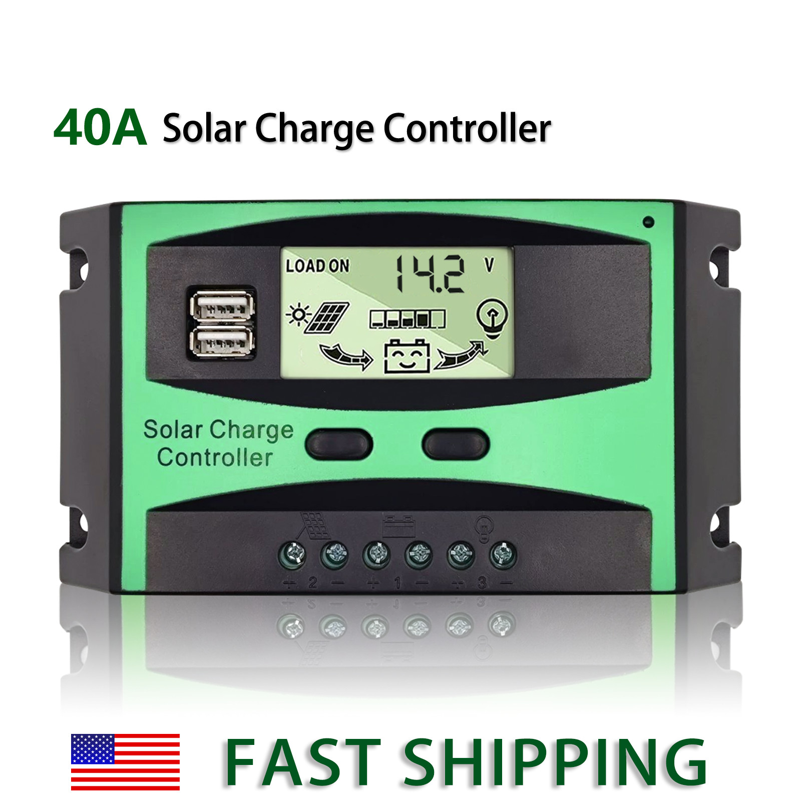 40A MPPT-Level Solar Panel Regulator Charge Controller 12V/24V with LCD Display