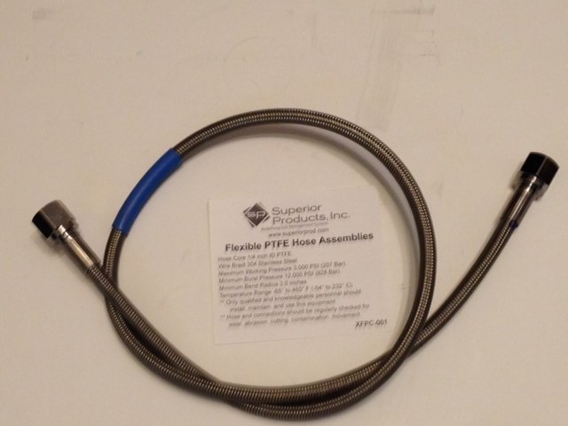 High Pressure Braided Stainless Hose 36" / 3 ft - Cleaned for Oxygen (PTFE Hose)