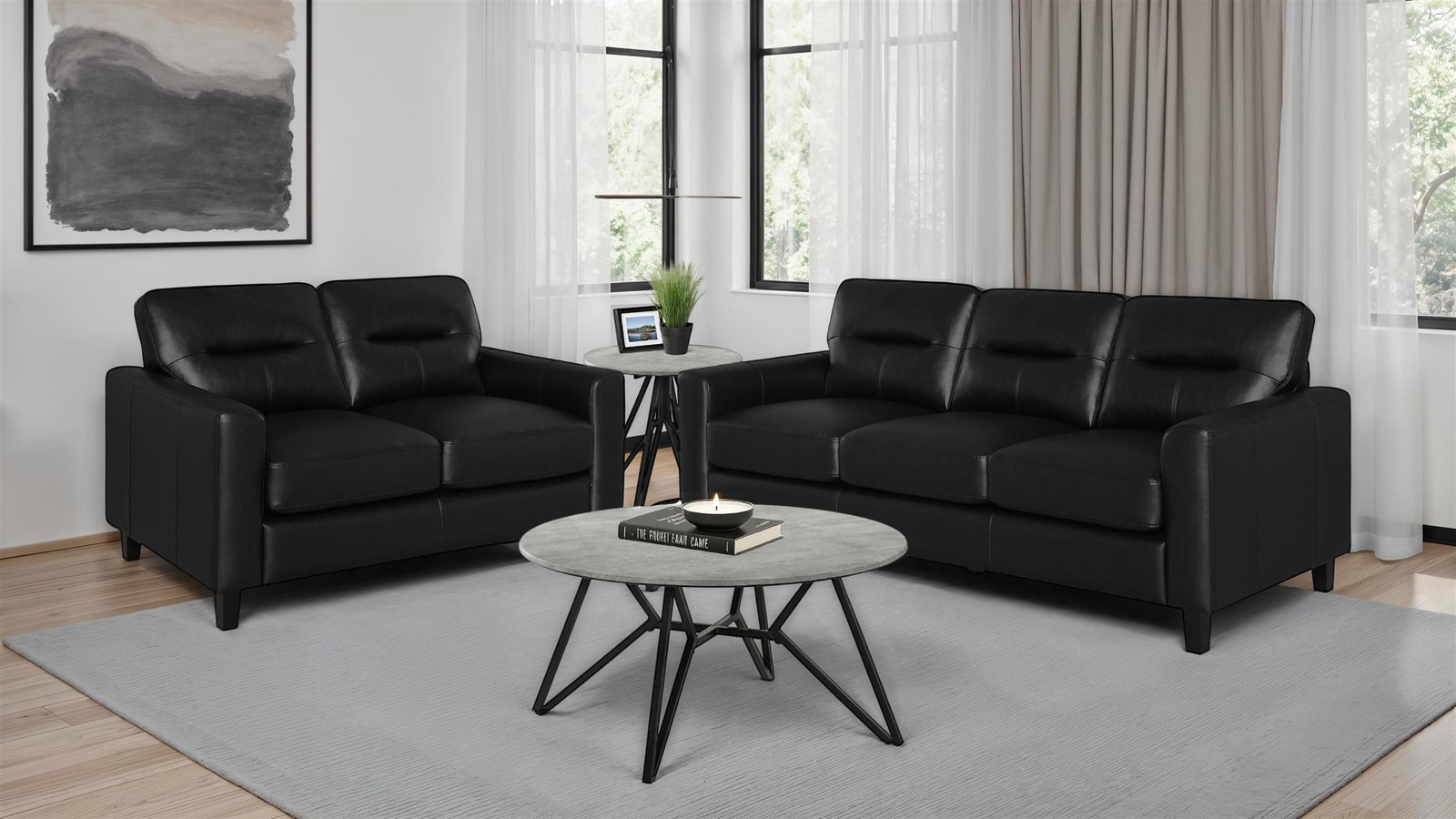 Coaster Scotland 2-piece Faux Leather Upholstered Sofa Set in Black