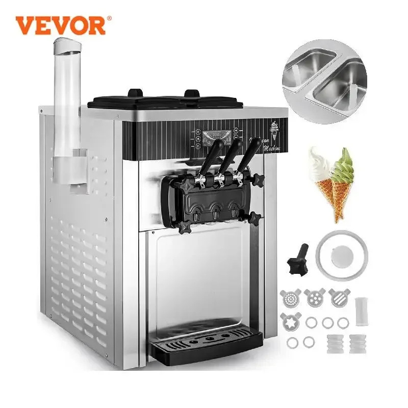 Soft Ice Cream Machines 18-28L/H Commercial Sorbet Coolers Desktop Sweet Cone
