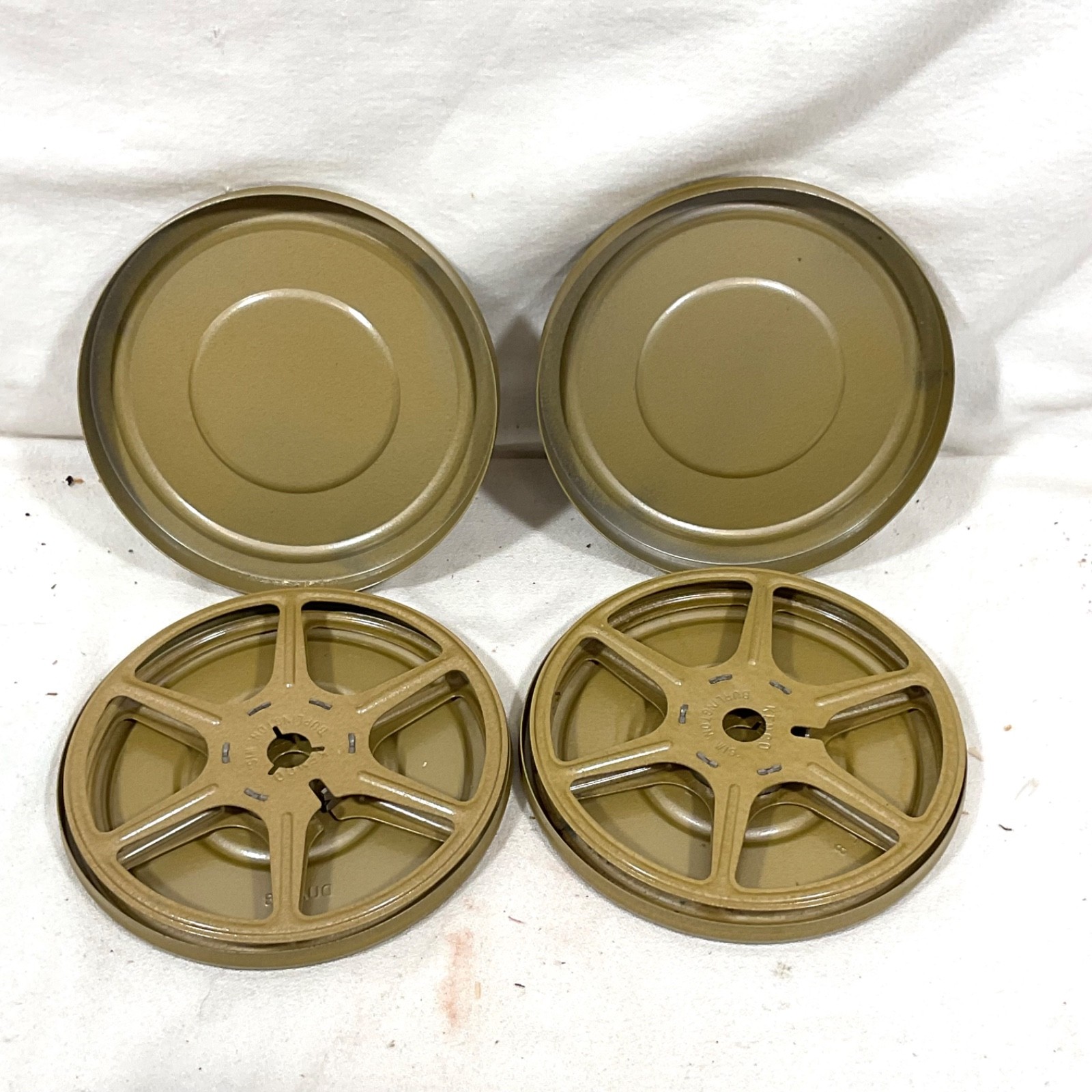 2 Metal Regular 8 mm Movie Film Reels & Cans.  5 in. KENCO BRAND, USA