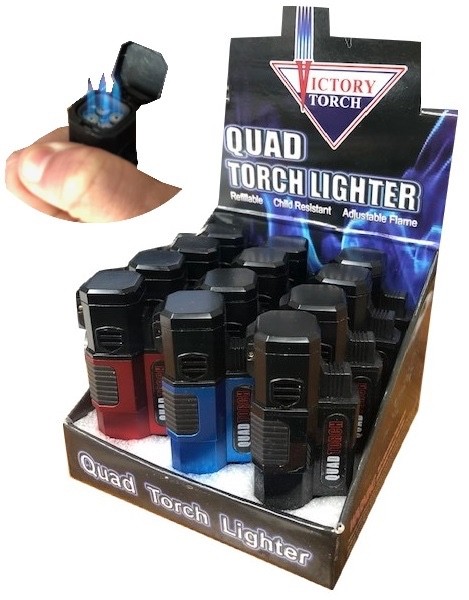 1 QUAD (Four Flames) Color Red Torch Lighter Adjustable Flame Brand New