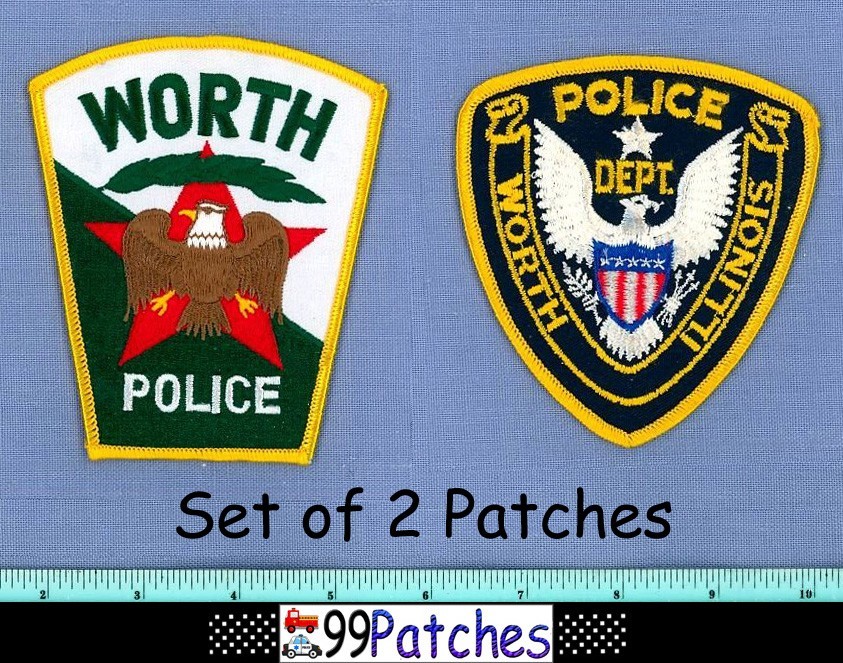 WORTH (2 Patches LOT OLD+) ILLINOIS Police Patch RED STAR WHITE EAGLE 3F