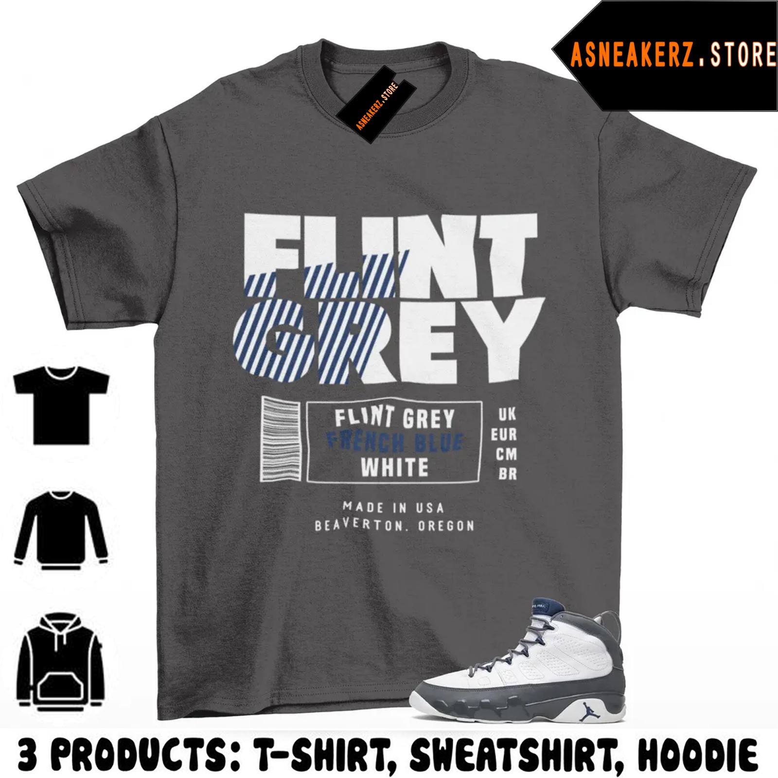 Shirt Match AJ 9 Flint Grey 2026 Sneaker Matching Tee Label Sneakerhead T-Shirt