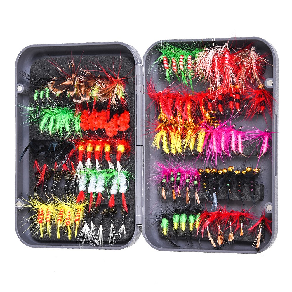100PCS Fly Fishing Flies Kit Assortment Trout Bass with Fly Box Dry/Wet Flies