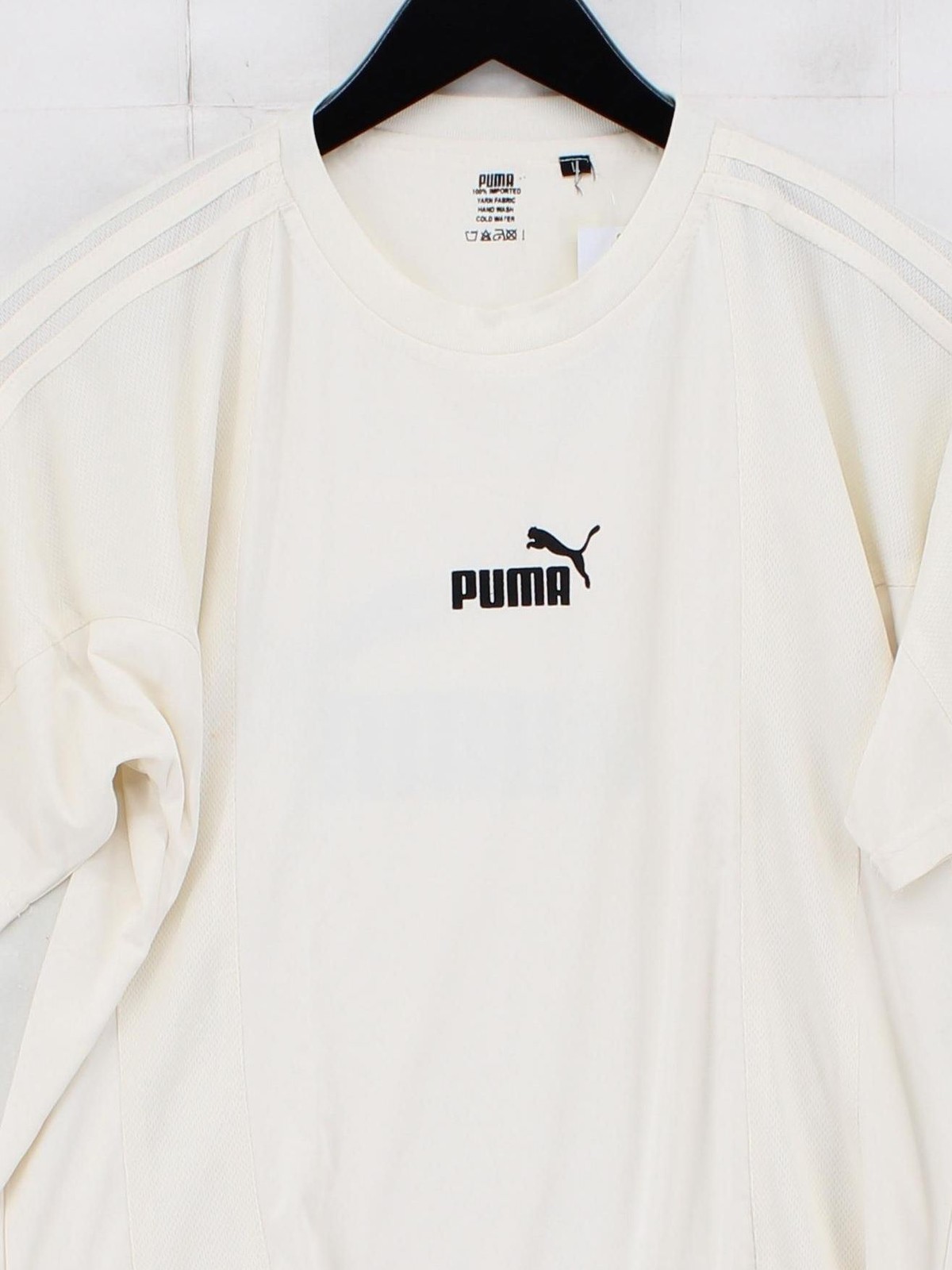 Puma Men's T-Shirt L Cream 100% Polyester Round Neck Basic