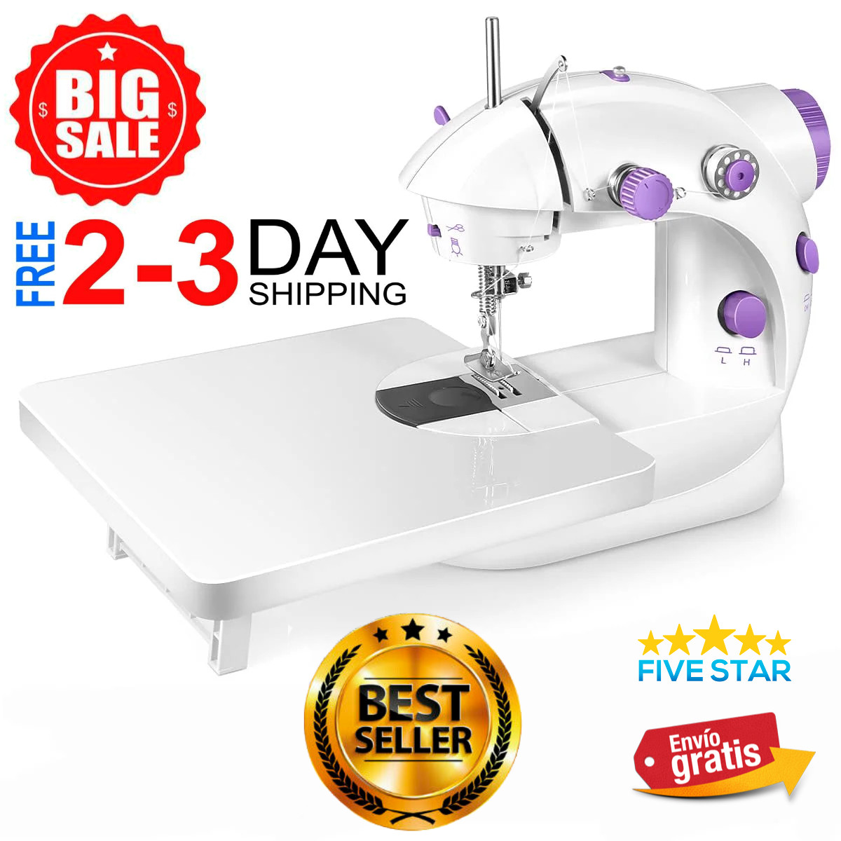Maquina Coser Portatil con 2 Velocidades y Pie Pedal Mesa Extension Kit Costura