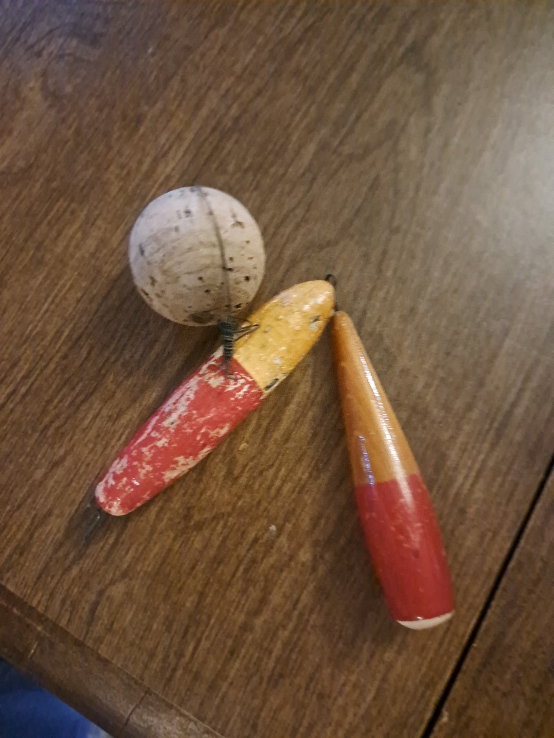 Lot of 3 Vintage Antique Wooden Cork Fishing Bobbers Floats