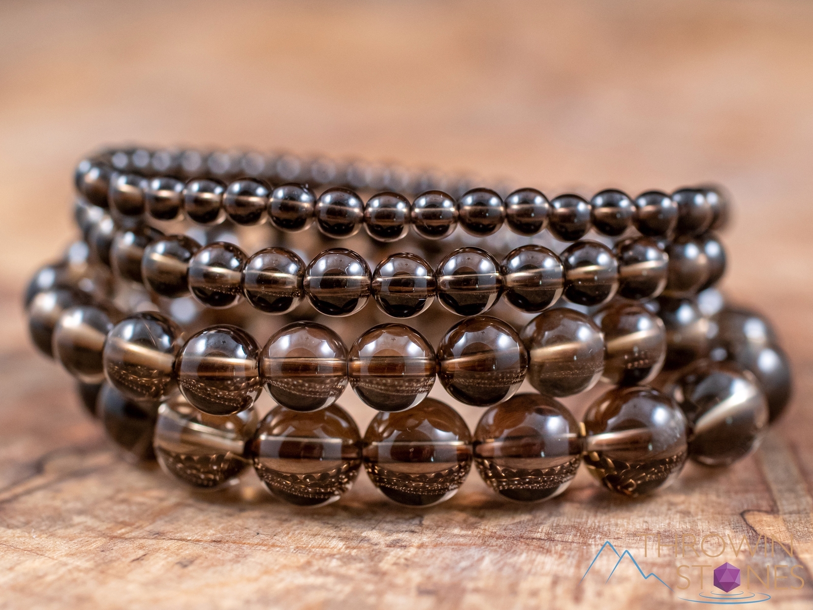 SMOKY QUARTZ Crystal Bracelet - Round Beads - Beaded Handmade Jewelry, E0612