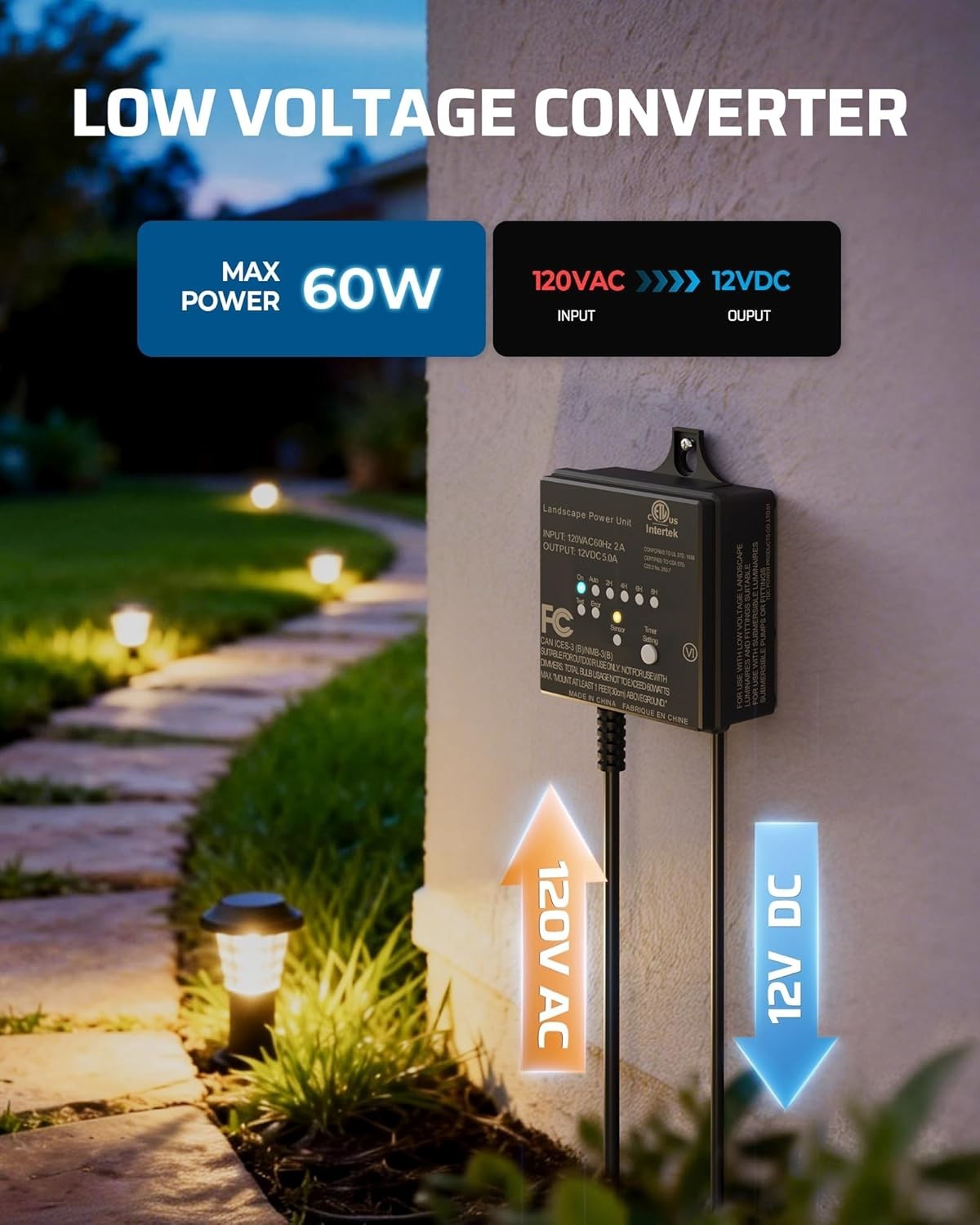 Outdoor Low Voltage Transformer with Timer & Photocell