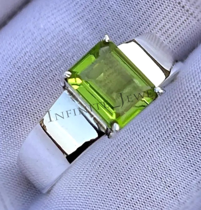 Mens Engagement Green Peridot Gemstone Ring in 925 sterling Silver Handmade Ring