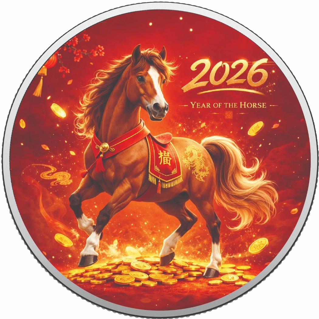 Fortune in Motion - Year of the Horse 2026 1oz 999 Silver BU Colouriized