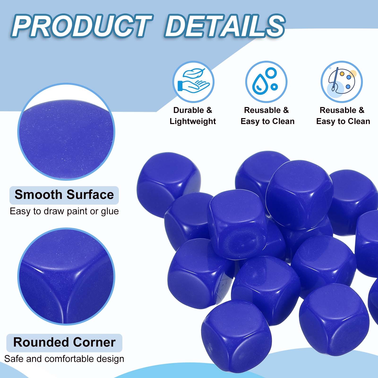 16 mm Dice Blank 100 Pcs Rounded Corner with Smoothed Surface Blue
