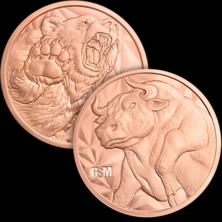 1 Oz. Solid .999 Fine Copper Round - Bull / Bear - Golden State Mint