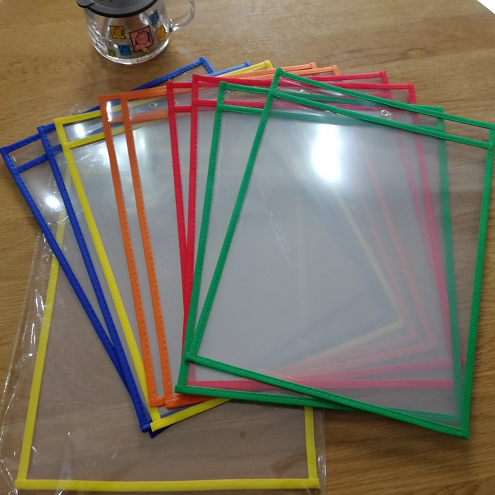 10 Pcs Write Wipe Pockets Oversized Dry Erase File Document Pouch
