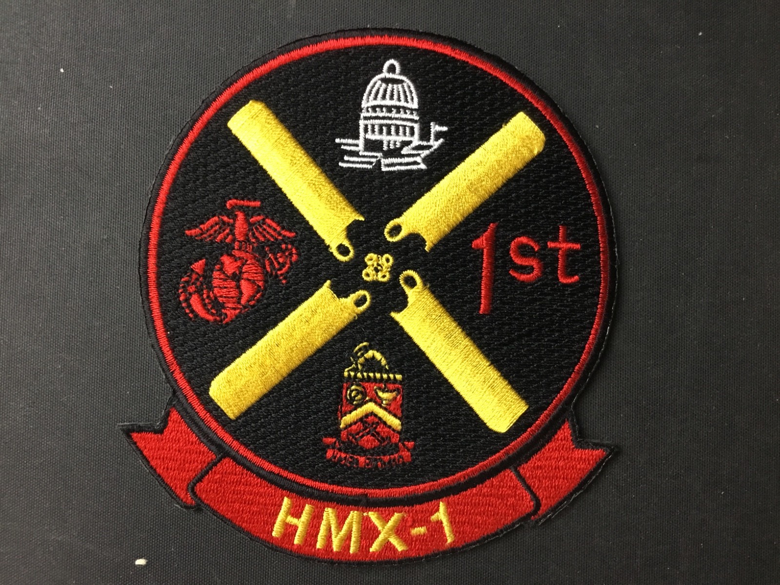 USMC Marine Helicopter Squadron One HMX-1 1st 4" Sew-On Patch Plastic Back
