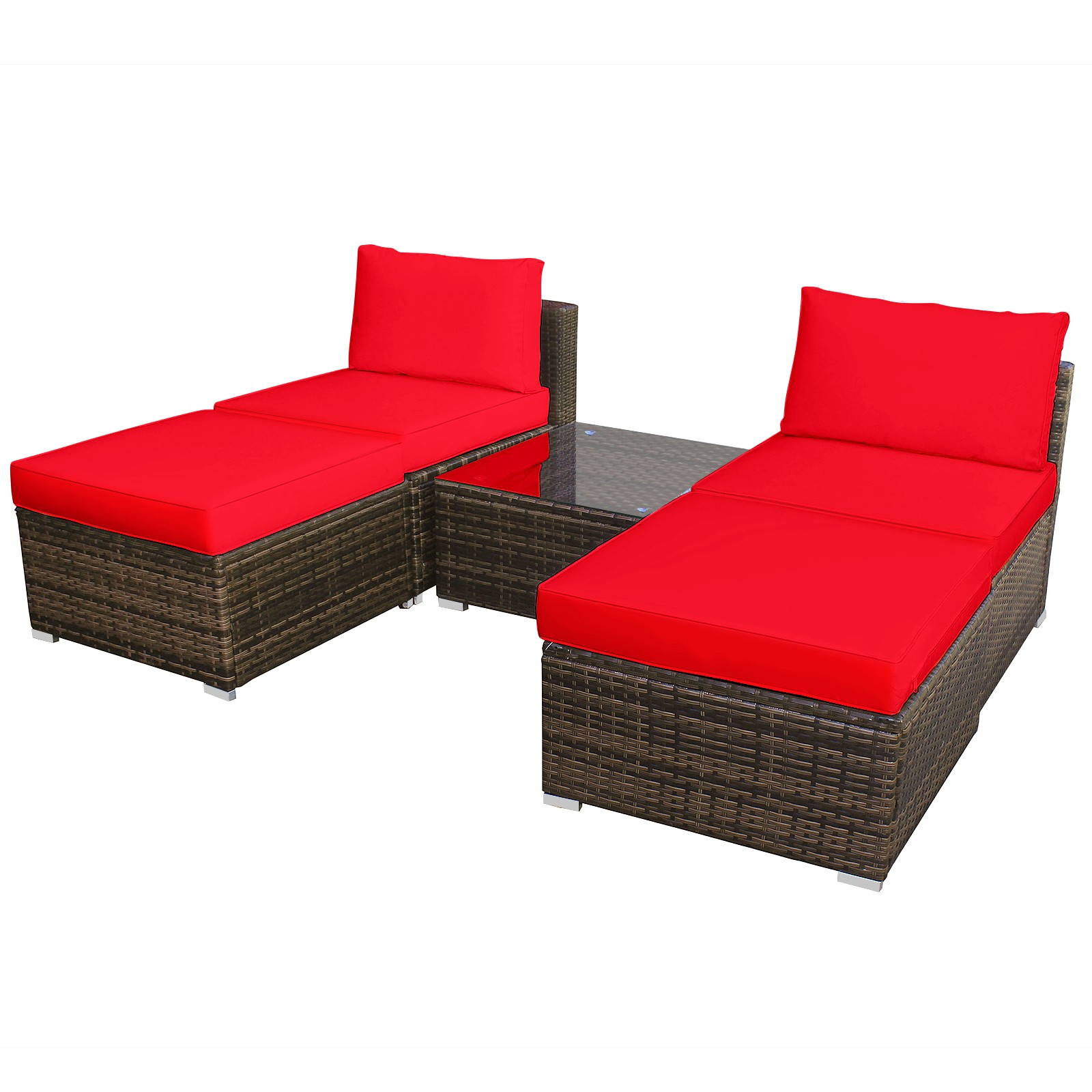 Topbuy 5 PCS Outdoor Rattan Wicker Sofa Set Lounge Chair W/ Red Cushions