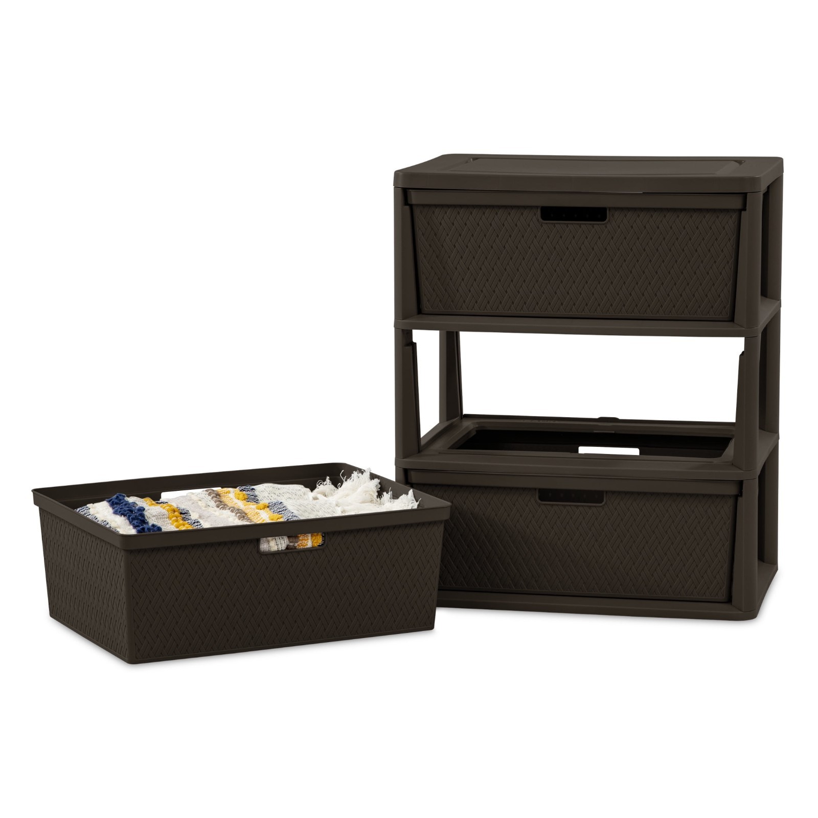 Sterilite Wide 3 Drawer Storage Tower Brown