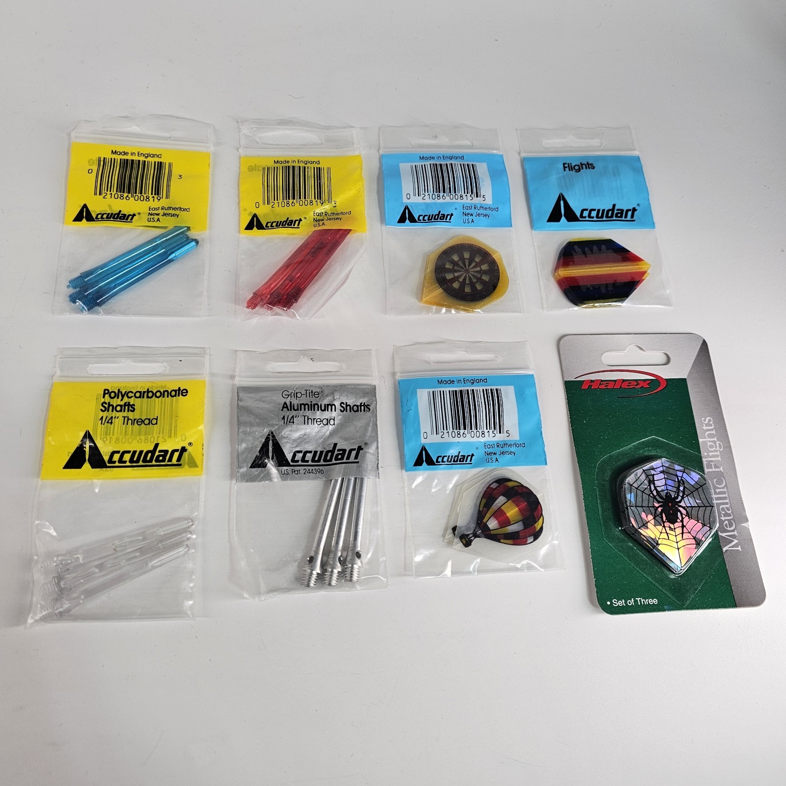 Lot 8 Accudart & Halex Plastic Flights Aluminum Shafts Made USA Spider Balloon