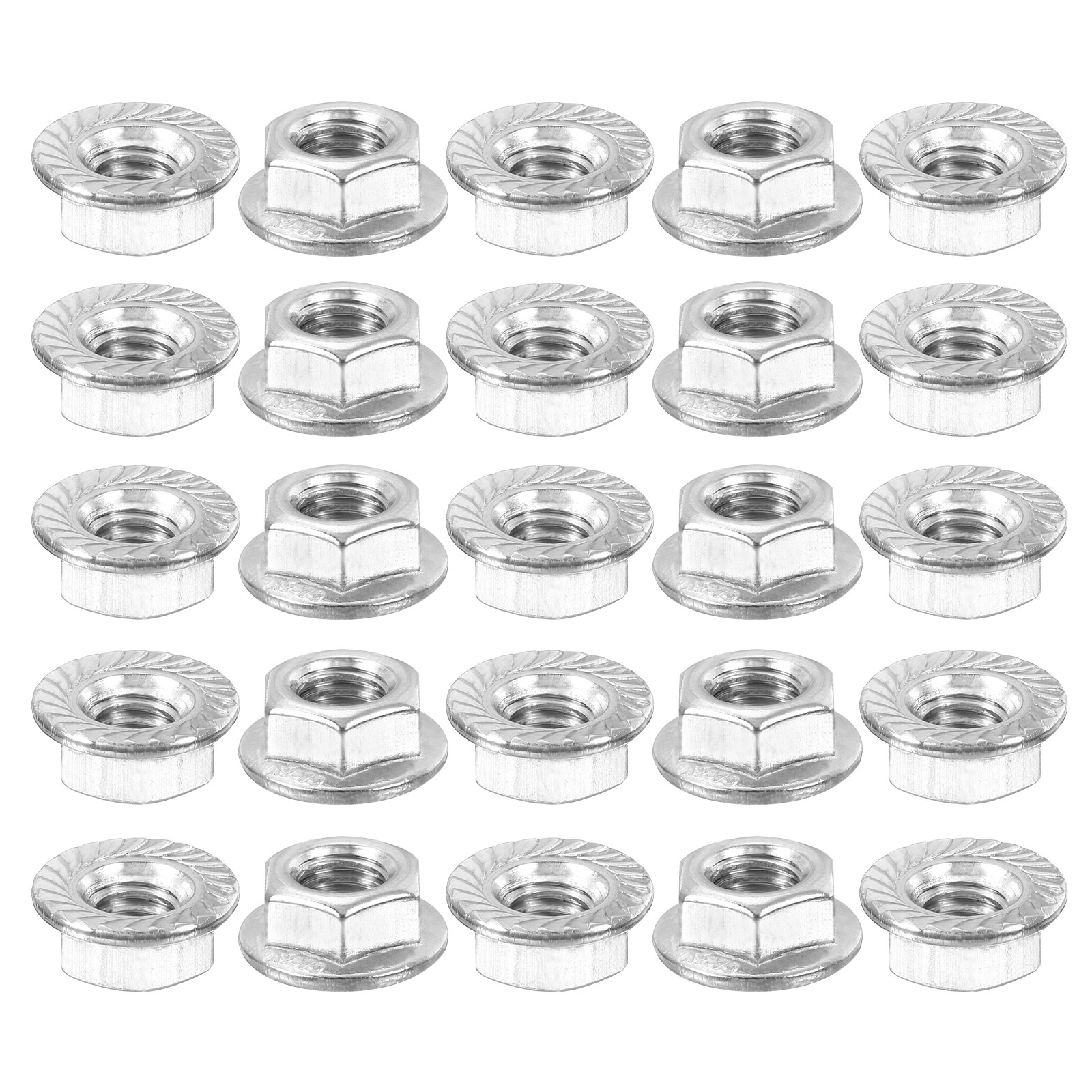 M6x1.0mm Serrated Flange Hex Lock Nuts, 25Pcs Hexagon Flange Nut, Silver