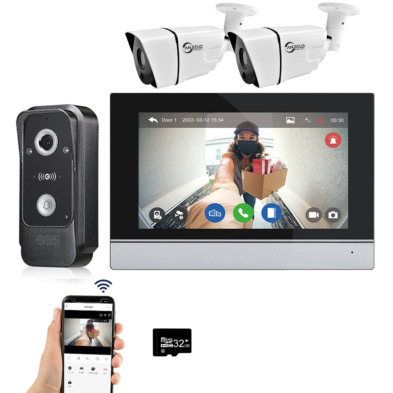 Wired Video Intercom System 7-inch HD Touchscreen Door Phone with WiFi Connect