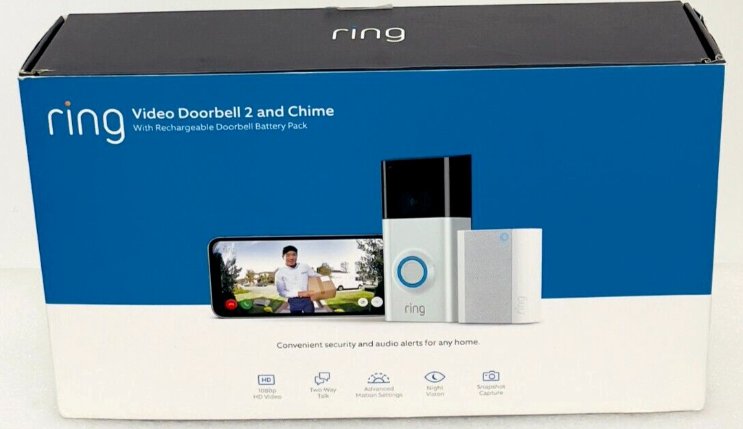 Ring Video Doorbell 2 and Chime w/Rechargeable Doorbell Battery Pack, Open Box