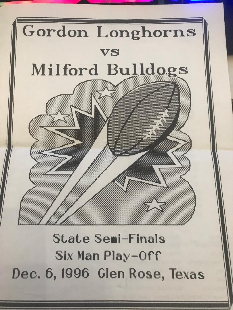 6-MAN Gordon vs. Milford '96 State Semis H.S. Football Playoff Game Program