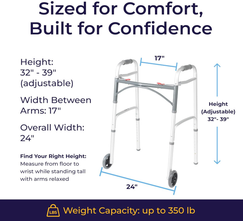 Drive Medical Deluxe Two Button Folding Walker with 5" Wheels
