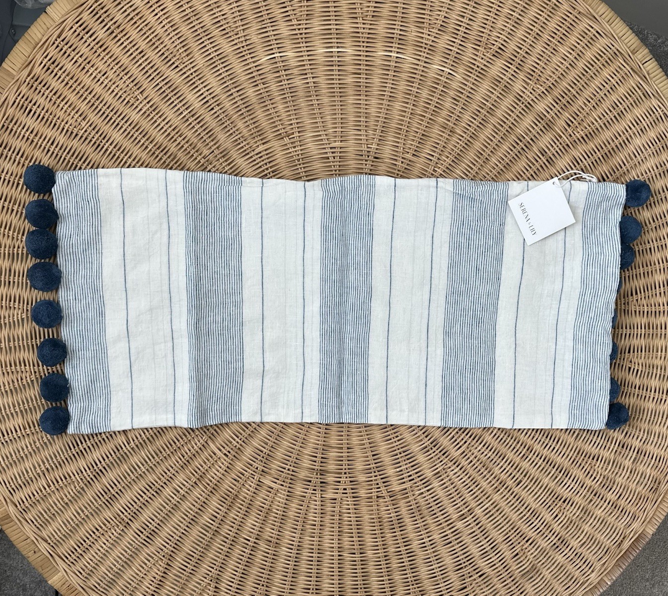 NEW Serena & Lily Luca Pom Pom Pillow Cover (14”x30”)-Washed Indigo Blue