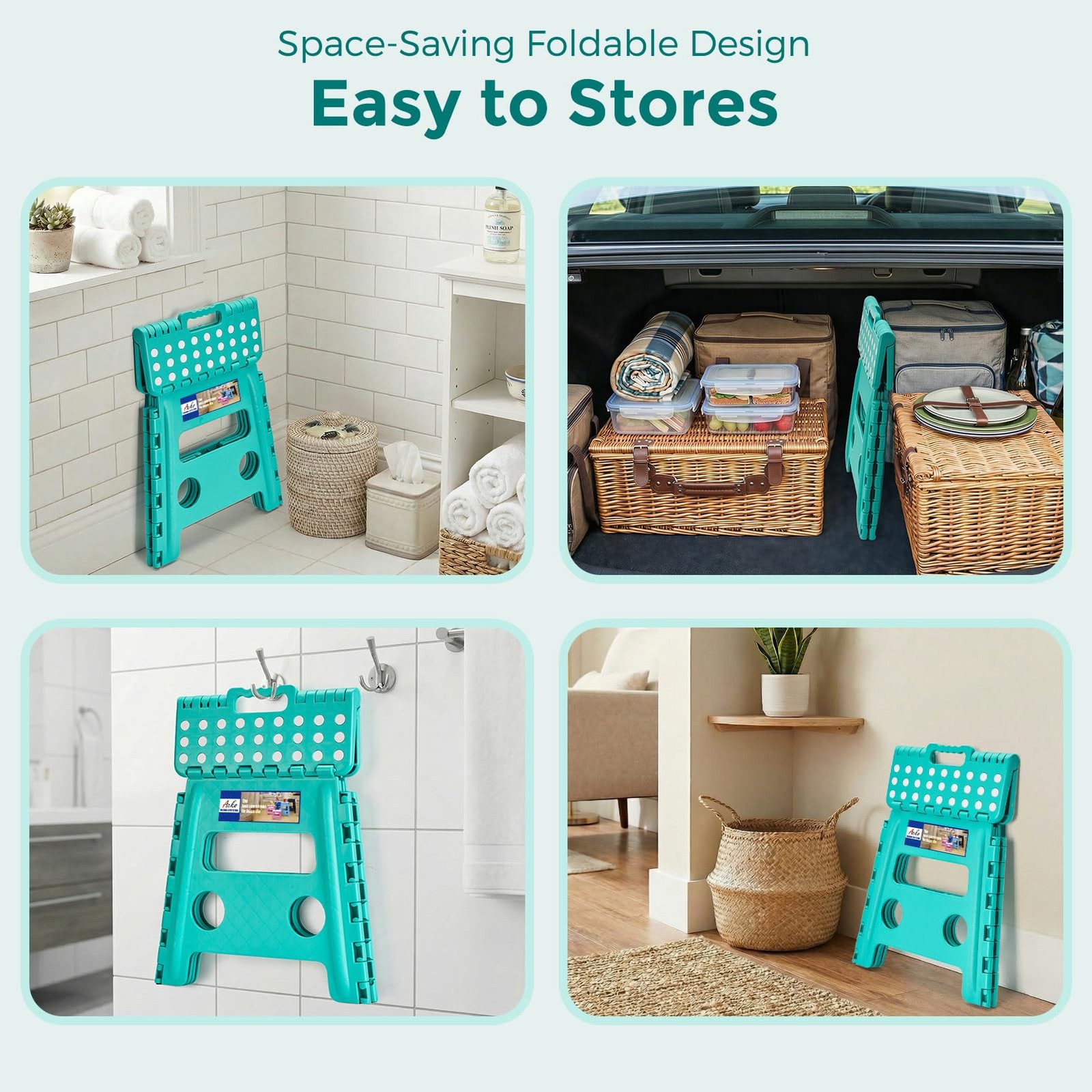 ACKO Folding Step Stool 13 Inch, Sturdy Collapsible 13 Teal