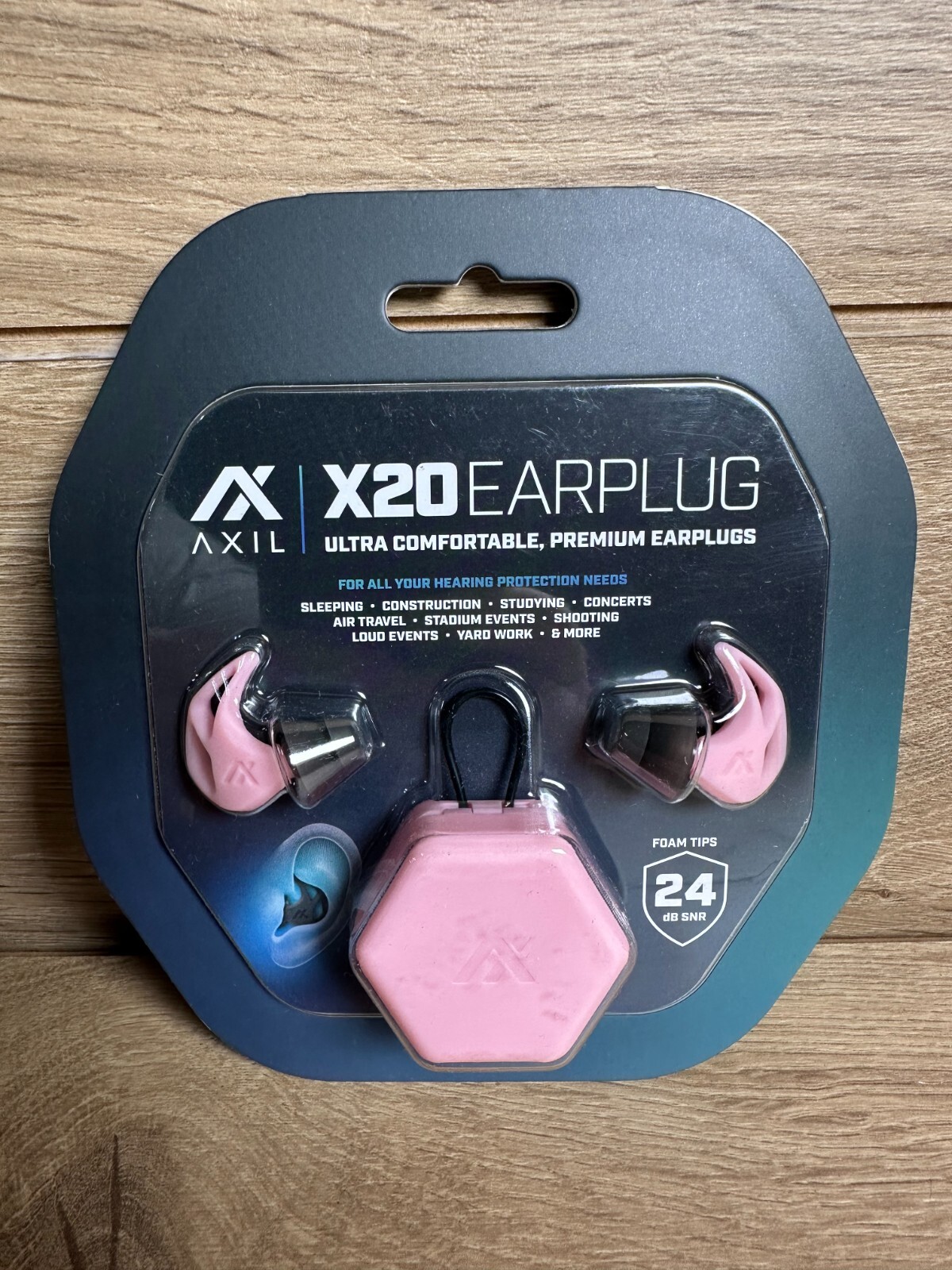 AXIL X20 Pink Earplugs with Convenient Carry Case and Hearing Protection Tips