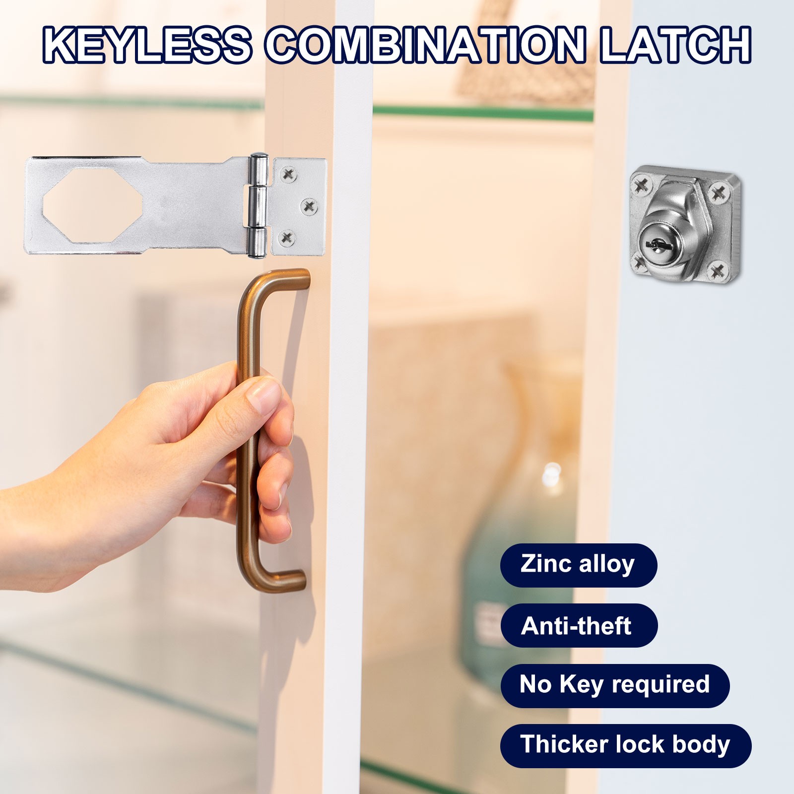 3Inch Keyed Hasp Locks Twist Knob Locking Keyed Different, Black
