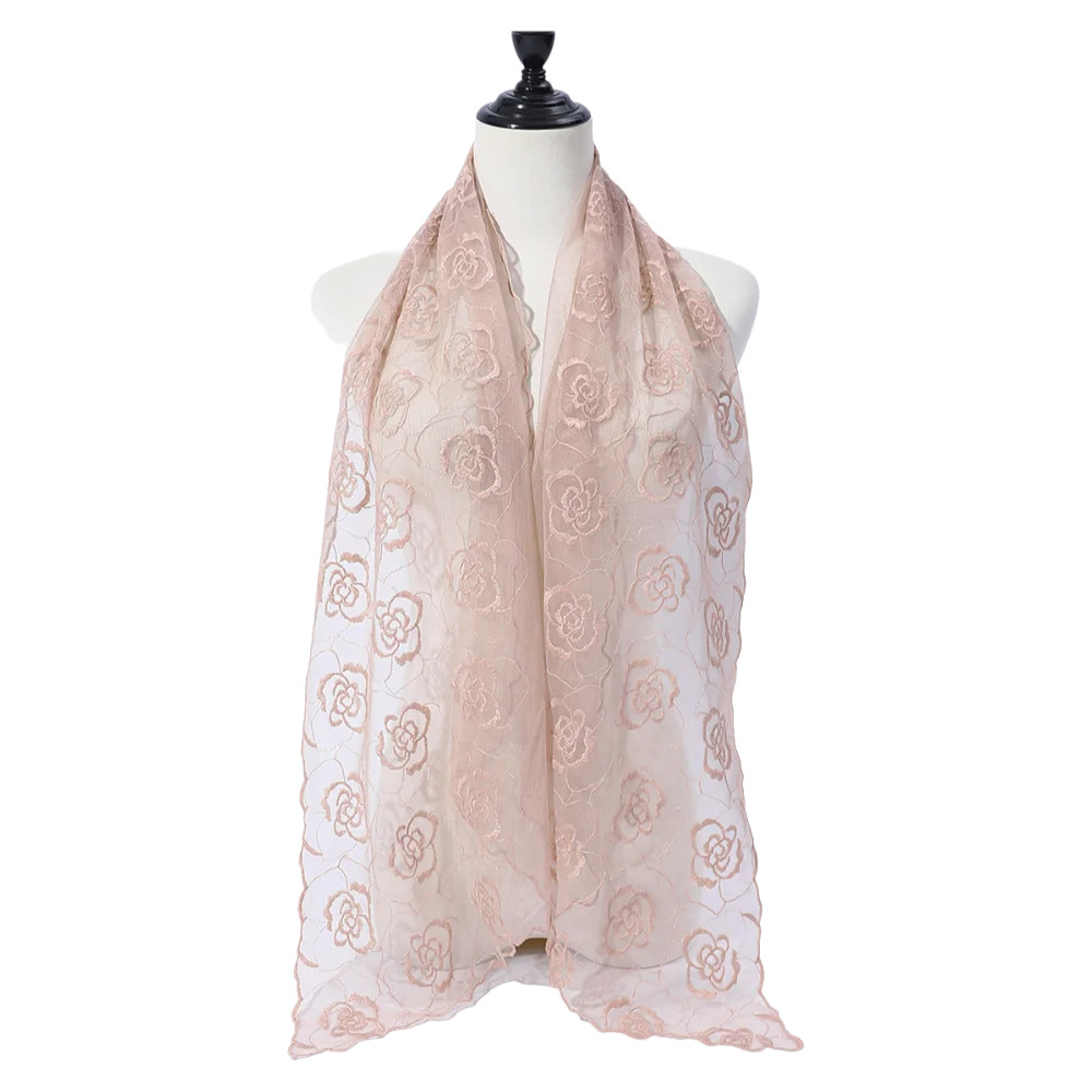 Elegant Embroidered Flower Lace Scarf Lightweight Breathable Mesh Female Headsca