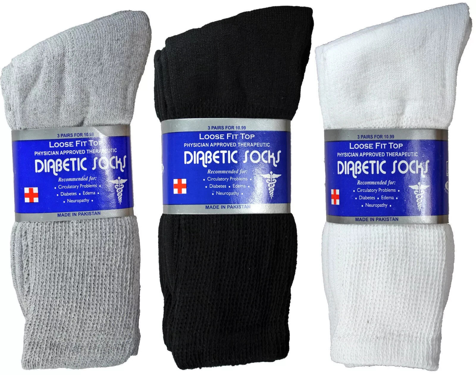 3- 12 Pairs Men's Women Circulatory Health Diabetic Crew Socks 9-11 10-13 13-15