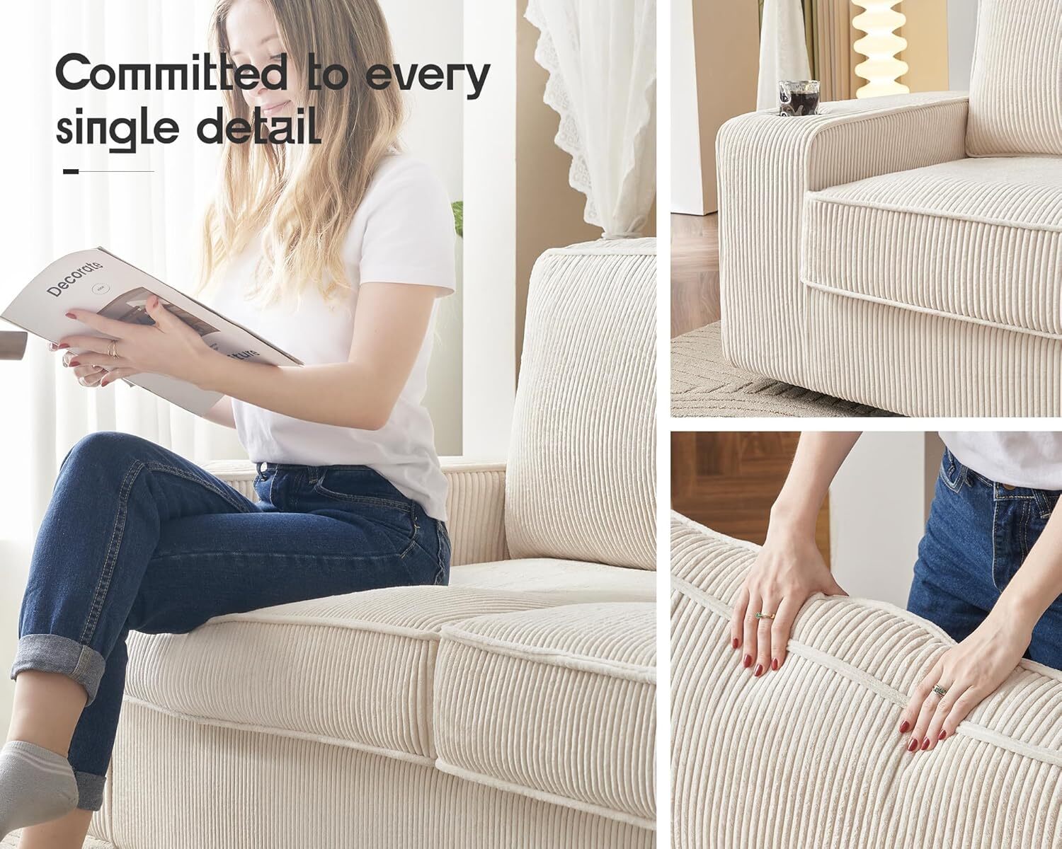 VanAcc Couch,Deep Seat Sofa with USB Charging Ports & Cup Holders,Comfy couch