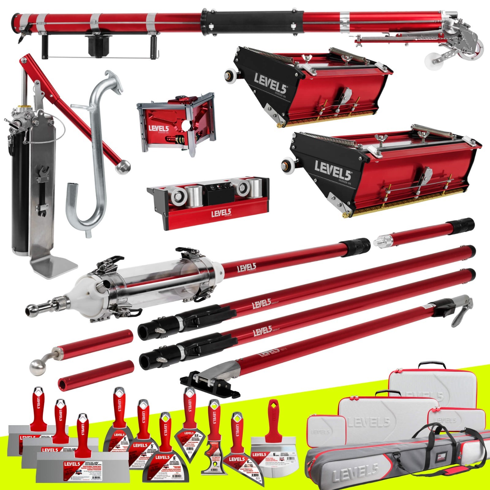 LEVEL5 Drywall Tools Set | Flat Boxes, Taper & Ext. Handles + MINISHOT | 4-661P