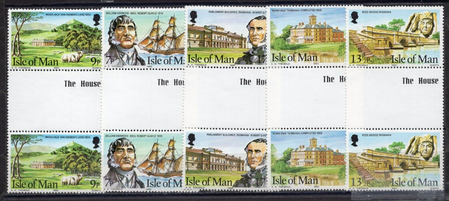 ISLE OF MAN 1980 SET OF 5 GUTTER PAIRS MNH
