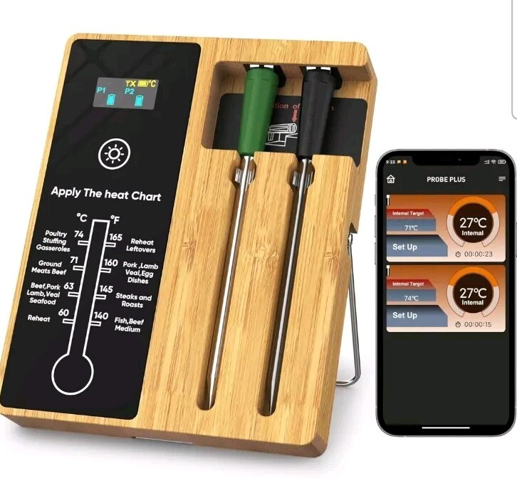 Wireless Meat Thermometer 2 Probes, 500FT Long Range with LCD for BBQ Oven
