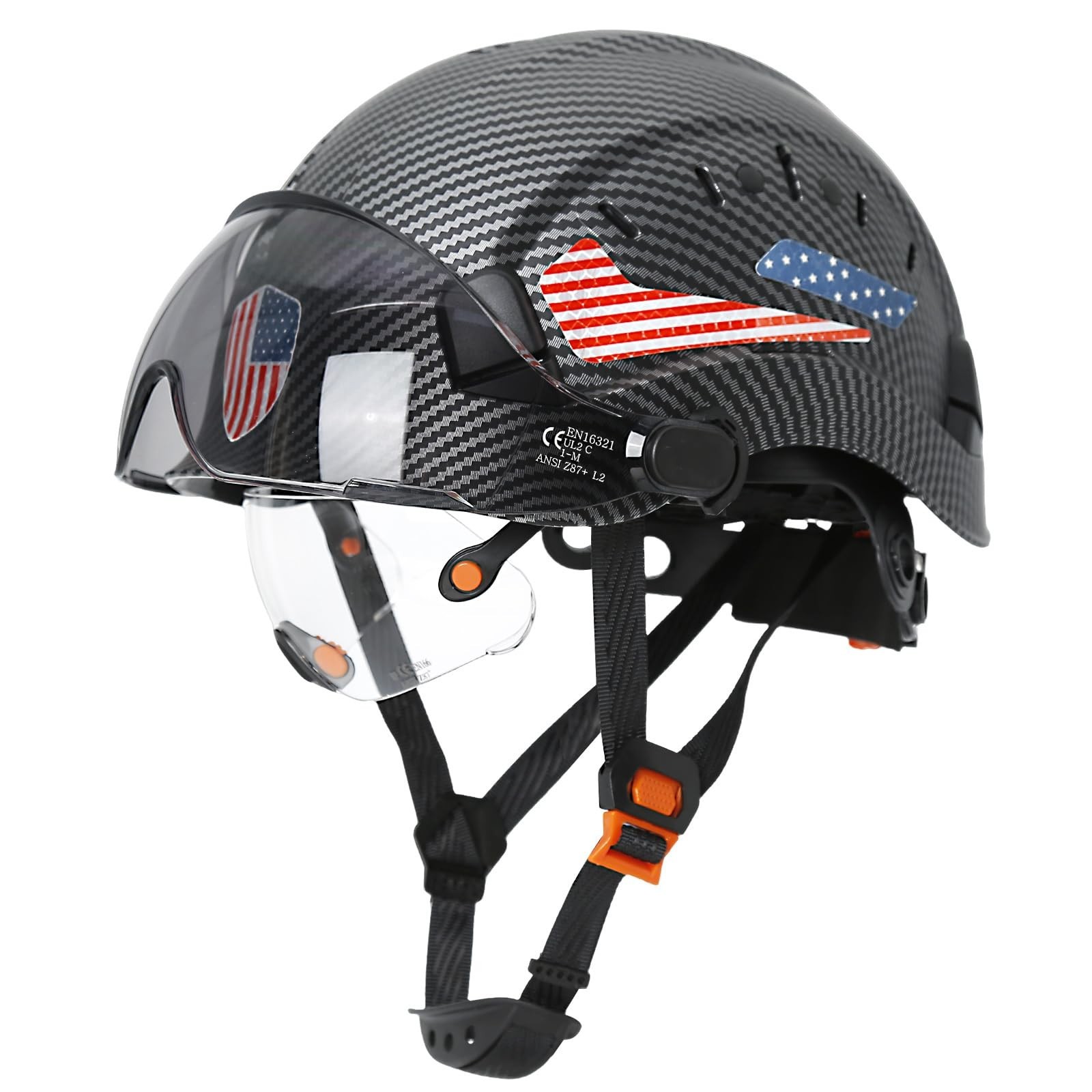 Perldverge Matte Black Hard Hat with Visor OSHA Approved 6pt Suspension