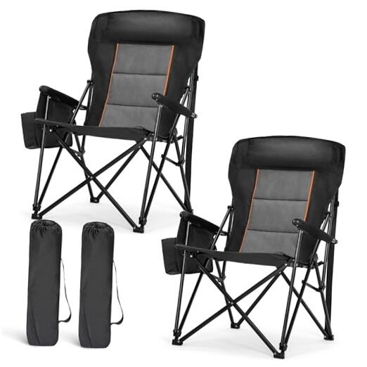 Oversized Camping Chairs 29.52" High Back Heavy Duty Lawn Twin Pack Black